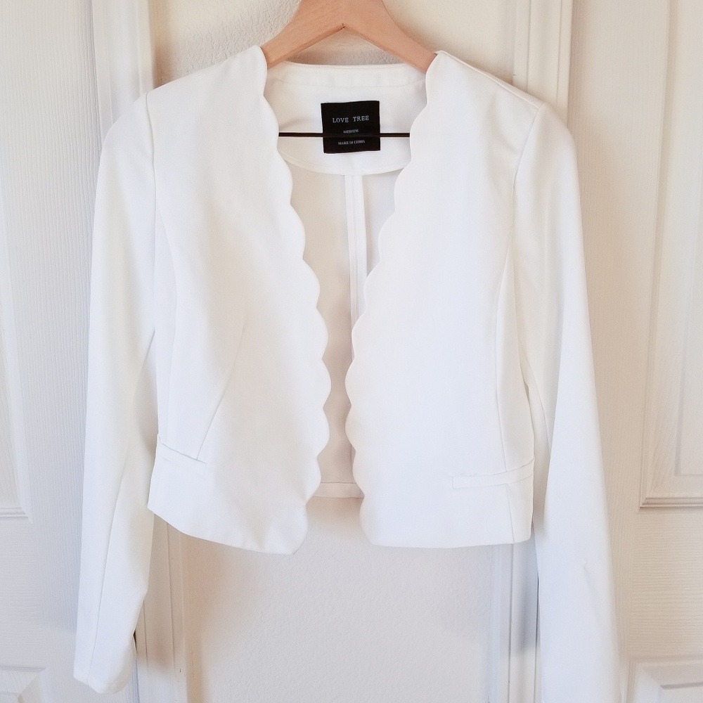 Love Tree White Blazer with Scallop Edges